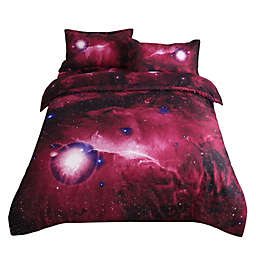 PiccoCasa Galaxy Sky Cosmos Night Pattern 3D Printed 4Pcs Bedding Quilt Duvet Cover Set Red, Queen