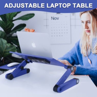 RAINBEAN 16.5 in. Foldable And Portable Blue Desk Stand with Double CPU USB Cooling Fan. View a larger version of this product image.