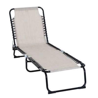 Outsunny Folding Chaise Lounge Chair Reclining Garden Sun Lounger with 4-Position Adjustable Backrest for Patio, Deck, and Poolside, Cream White