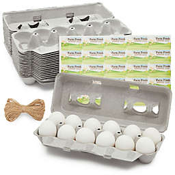 Okuna Outpost 18 Pack Bulk Paper Egg Cartons for 1 Dozen Chicken Eggs with Labels and Twine