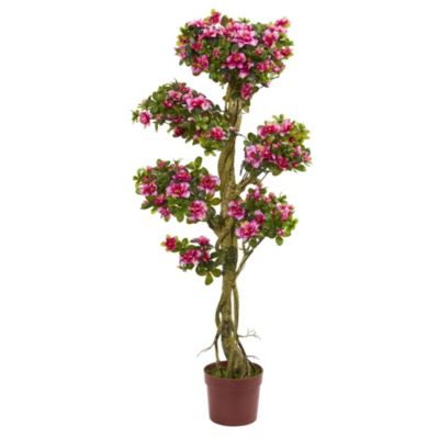 Nearly Natural 5' Pink Artificial Azalea Tree in Brown Pot