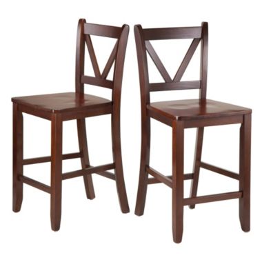Victor 2-Pc V-back Counter Stool Set, Walnut. View a larger version of this product image.