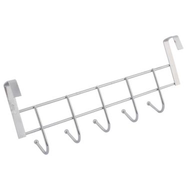 Unique Bargains Over The Door Hook, Metal Household Bathroom 5 Hooks Towel Clothing Belt Hanger Hook Silver Tone, 10" x 3" x 3.7"(L*W*H). View a larger version of this product image.