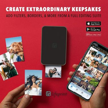 Lifeprint Ultra Slim Printer   Portable Bluetooth Photo, Video & GIF Instant Printer with Video Embed Technology, Editing Suite & Social App for iOS and Android   2x3 ZINK Zero Ink Sticky-Back Film. View a larger version of this product image.