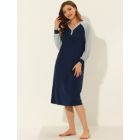 Alternate image 1 for cheibear Women's Loungewear Pajamas, Soft One Piece Nightshirt Long Sleeves V-neck Button Up Dress Nightgown, Blue S