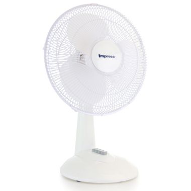 Impress 12 Inch 3 Speed Oscillating Table Fan in White. View a larger version of this product image.