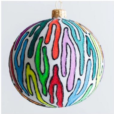 Mod Rainbow Zebra Pattern Mid Century Design Polish Glass Christmas Ornament. View a larger version of this product image.