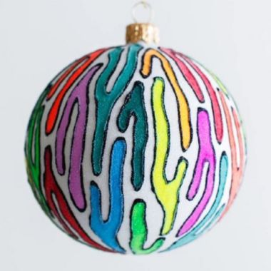 Mod Rainbow Zebra Pattern Mid Century Design Polish Glass Christmas Ornament. View a larger version of this product image.
