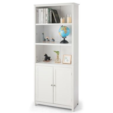 Slickblue Bookcase Shelving Storage Wooden Cabinet Unit Standing Display Bookcase with Doors-White. View a larger version of this product image.
