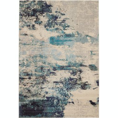 Celestial CES02 Area Rug Colorful Contemporary Abstract By Nourison Ivory Teal Blue 6' x 9'. View a larger version of this product image.