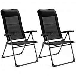 Costway 2 Pcs Portable Patio Folding Dining Chairs with Headrest Adjust for Camping -Black