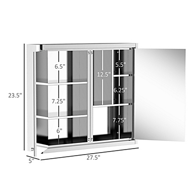 kleankin 28" x 24" Wall Mounted Bathroom Mirror Cabinet with Door Shelves Medicine Cabinet Stainless Steel, Silver. View a larger version of this product image.