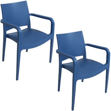 Sunnydaze Plastic All-Weather Commercial-Grade Landon Indoor/Outdoor Patio Dining Arm Chair, Navy Blue, 2pk. View a larger version of this product image.