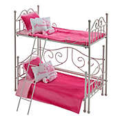 Badger Basket Co. Scrollwork Metal Doll Loft Bed with Daybed and Bedding - White, Pink