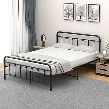 Idealhouse Amanda Queen Black Platform Bed Frame with Headboard and Metal Bed Slats. View a larger version of this product image.