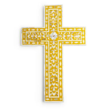 GAURI KOHLI Jodhpur Mother of Pearl Wall Cross - Mustard. View a larger version of this product image.