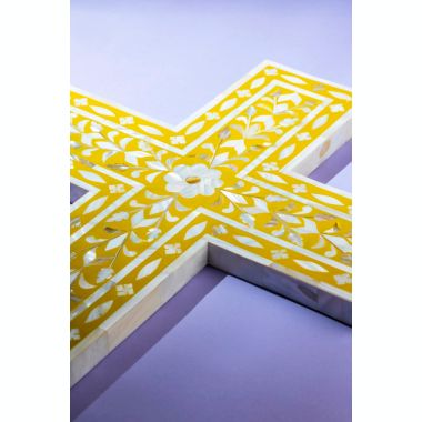 GAURI KOHLI Jodhpur Mother of Pearl Wall Cross - Mustard. View a larger version of this product image.