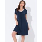 Alternate image 1 for cheibear Women's Soft Sleepwear Lounge Dress V-neck with Pockets Soft Nightshirt Pajama Nightgown, Medium Blue