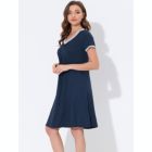 Alternate image 2 for cheibear Women's Soft Sleepwear Lounge Dress V-neck with Pockets Soft Nightshirt Pajama Nightgown, Medium Blue