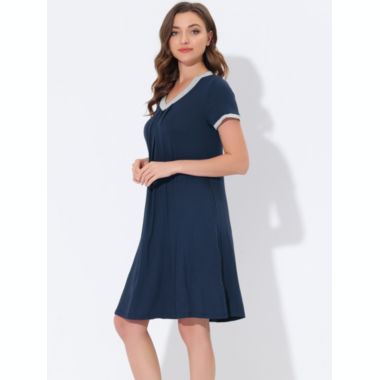 cheibear Women's Soft Sleepwear Lounge Dress V-neck with Pockets Soft Nightshirt Pajama Nightgown, Medium Blue. View a larger version of this product image.