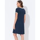 Alternate image 3 for cheibear Women's Soft Sleepwear Lounge Dress V-neck with Pockets Soft Nightshirt Pajama Nightgown, Medium Blue