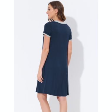 cheibear Women's Soft Sleepwear Lounge Dress V-neck with Pockets Soft Nightshirt Pajama Nightgown, Medium Blue. View a larger version of this product image.