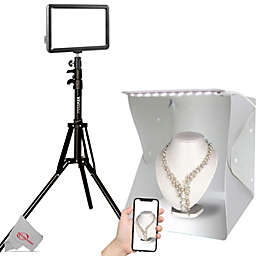 Vivitar LED Video Light Panel 3200k-6500k Color Temp with Advanced Acrylic Plate + 11 Inch Snap Assembly Portable Lightbox for Product Photography with White and Black Backdrops + 27