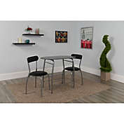 Flash Furniture Sutton 3 Piece Space-Saver Bistro Set with Black Glass Top Table and Black Vinyl Padded Chairs