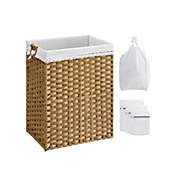 SONGMICS Laundry Hamper, 90L Rattan-Look Laundry Storage Basket with 2 Removable Liner Bags and 3 Mesh Laundry Bags, Handles, Toy Storage, for Bathroom, Bedroom, Small Spaces, Natural
