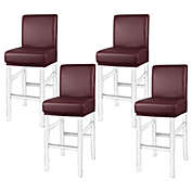 PiccoCasa Stretch Bar Stool Covers, Waterproof Bar Stool Chair Covers Counter Height Chairs Covers for Short Back Chair, Burgundy, 4 Pieces