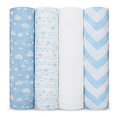 Muslin Swaddle Blankets Neutral Receiving Blanket Swaddling, Wrap for Boys and Girls, Baby Essentials, Registry & Gift by Comfy Cubs (Blue). View a larger version of this product image.