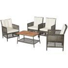 Alternate image 0 for Costway 5 Pieces Patio Rattan Furniture Set Cushioned Sofa Armrest Wooden Tabletop-Off White