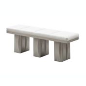 Pilaster Designs Astra Modern Upholstered Dining Bench, White Vinyl & Champagne Wood