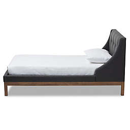 Baxton Studio Louvain Modern And Contemporary Dark Grey Fabric Upholstered Walnut-Finished Twin Sized Platform Bed - Dark Grey