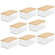 mDesign Plastic Kitchen Storage Box with Bamboo Lid and Handles, 8 Pack