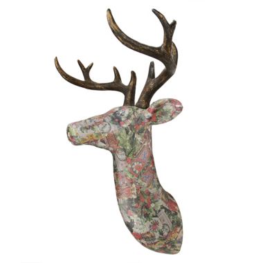 Gallerie II 23.5" Victorian Holly Berry Decoupage Stag Deer Reindeer Wall Hanging. View a larger version of this product image.