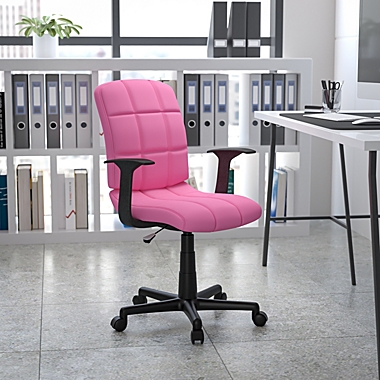 Flash Furniture Mid-Back Pink Quilted Vinyl Swivel Task Office Chair with Arms. View a larger version of this product image.