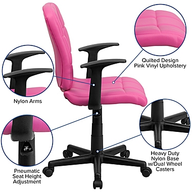 Flash Furniture Mid-Back Pink Quilted Vinyl Swivel Task Office Chair with Arms. View a larger version of this product image.