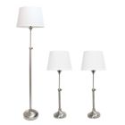 Alternate image 0 for Lalia Home Perennial Modern Manhattan Extendable 3 Piece Metal Lamp Set (2 Table Lamps, 1 Floor Lamp) For Living Room, Bedroom, Home Decor With White Tapered Drum Fabric Shades And Brushed Nickel Finish