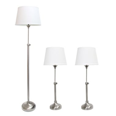 Lalia Home Perennial Modern Manhattan Extendable 3 Piece Metal Lamp Set (2 Table Lamps, 1 Floor Lamp) For Living Room, Bedroom, Home Decor With White Tapered Drum Fabric Shades And Brushed Nickel Finish. View a larger version of this product image.