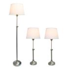 Alternate image 1 for Lalia Home Perennial Modern Manhattan Extendable 3 Piece Metal Lamp Set (2 Table Lamps, 1 Floor Lamp) For Living Room, Bedroom, Home Decor With White Tapered Drum Fabric Shades And Brushed Nickel Finish