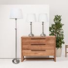 Alternate image 3 for Lalia Home Perennial Modern Manhattan Extendable 3 Piece Metal Lamp Set (2 Table Lamps, 1 Floor Lamp) For Living Room, Bedroom, Home Decor With White Tapered Drum Fabric Shades And Brushed Nickel Finish