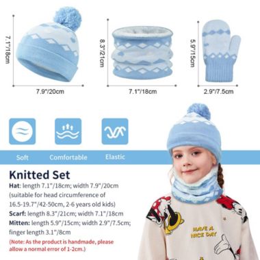 Vbiger 3 Pcs Kids Winter Hat Scarf Gloves Set. View a larger version of this product image.