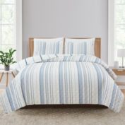 Market & Place  Sofia Striped 3-Piece Reversible King Quilt Set in Ivory/Blue