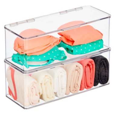mDesign Stackable Closet Storage Bin Box with Lid, 2 Pack - Clear. View a larger version of this product image.