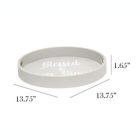 Alternate image 2 for Elegant Designs Decorative 13.75" Round Wood Serving Tray with Handles, "Blessed & Never Stressed"