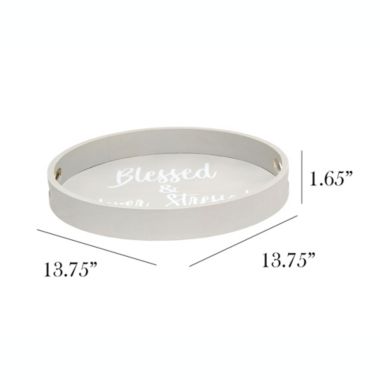 Elegant Designs Decorative 13.75" Round Wood Serving Tray with Handles, "Blessed & Never Stressed". View a larger version of this product image.