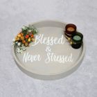 Alternate image 3 for Elegant Designs Decorative 13.75" Round Wood Serving Tray with Handles, "Blessed & Never Stressed"