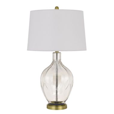 Saltaro Sherpi 29 Inch Glass Table Lamp with Dimmer, Round, Clear and Brass- Saltoro Sherpi. View a larger version of this product image.
