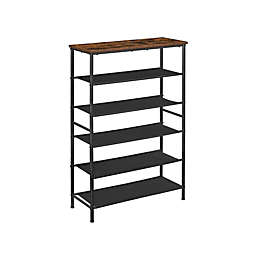 VASAGLE Shoe Rack 6 Tier, Narrow Shoe Organizer for Closet Entryway, with 5 Fabric Shelves and Top Panel for Bags, Shoe Shelf, Steel Frame, Industrial, Rustic Brown and Black
